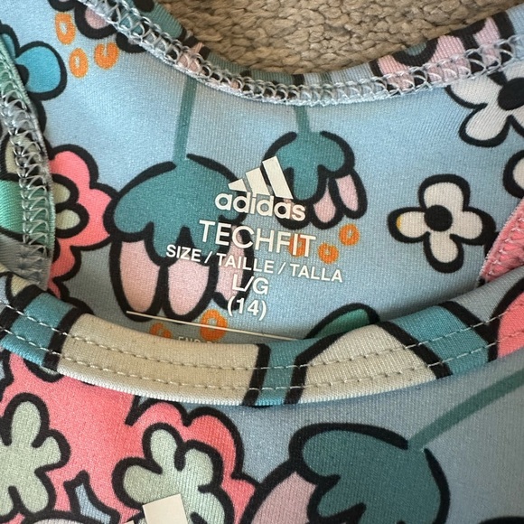 Adidas Aeroready Girls Floral Racerback Sports Bra Size Large Girls 14 - Picture 2 of 5